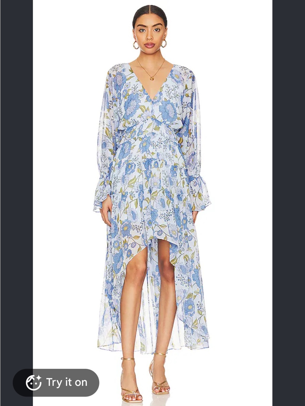 Steve Madden Sol Dress Hi Lo, Chiffon Tiered Blouson Tie Back Floral Maxi Sz L